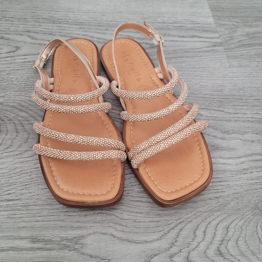 Marciella rose gold metallic and rhinestone leather sandals